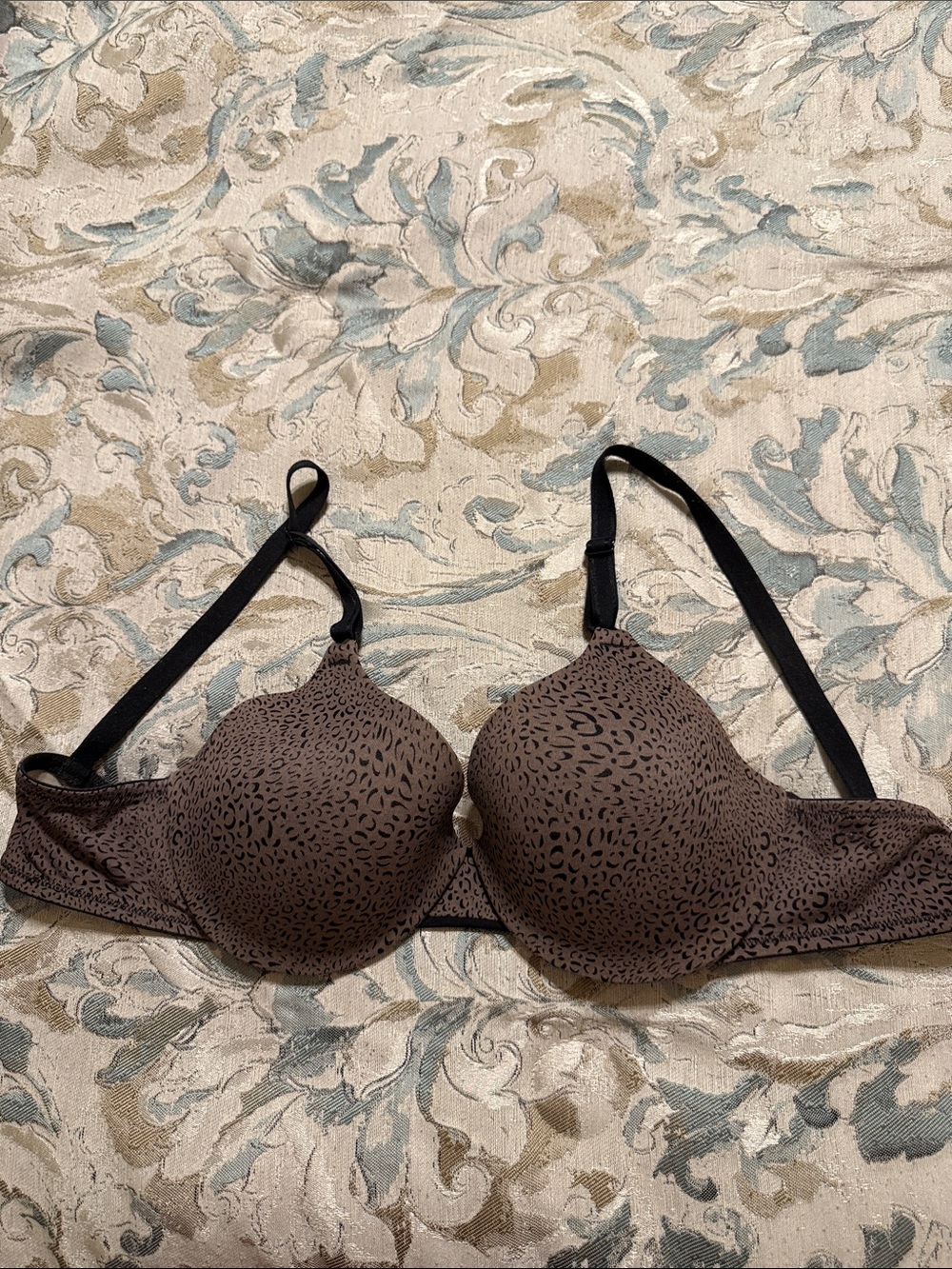 Underwire Leopard-Print T-Shirt Bra in Chocolate Brown -